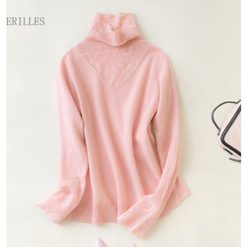Fashion Women Pullovers 100% Cashmere Knitwears Female Hot Sale Autumn New High-neck Long Sleeve Sweaters Ladies Clothes Tops