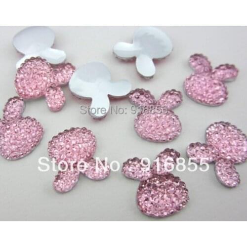 Sale! 30pcs/lot 12mm Light Pink Rabbit Head Shape Flatback Resin Rhinestone,Cartton Resin Flat back Beads For Diy Decoration