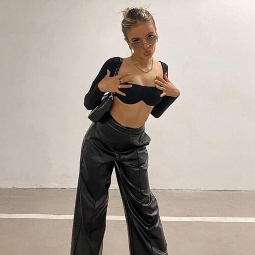 BOOFEENAA Sexy Black Crop Top Fall 2021 Streetwear Fashion Solid Square Neck Backless Long Sleeve T Shirts for Women C85-BZ10