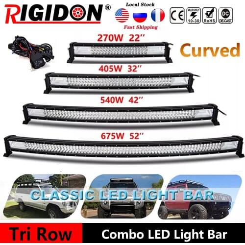 RIGIDON 7D Tri-Row 22/32/42/52inch Curved Led Light Bar Combo Beam for Offroad Truck 4WD SUV ATV Car Driving Light With Wiring