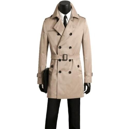 Mens trench coats man beige coat men double breasted clothes slim fit overcoat long sleeve spring autumn new designer S - 9XL
