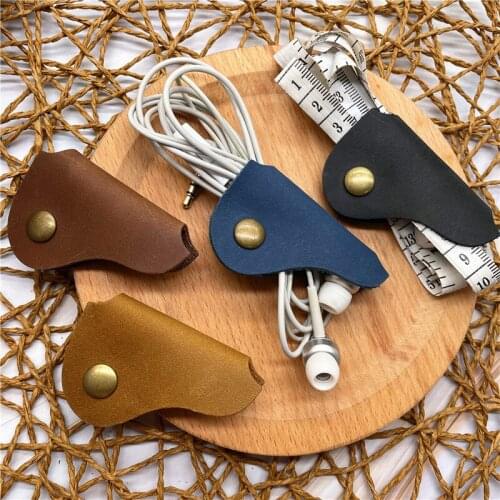 Handmade Leather Winder Universal Line Storage Clip Desk Organizer Winder Portable Earphone Data Cable Storage Buckle Collection