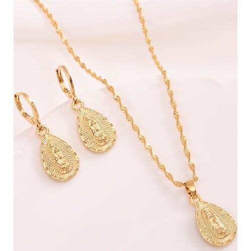 Gold African Dubai indian Waterdrop pendant necklace earrings Bridal jewelry sets for Women girl Wedding Party Jewelry Set gifts