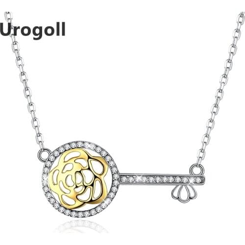 Fine Jewelry 925 Sterling silver jewelry golden key with round flower pendant necklace for women fine wedding jewelry gifts