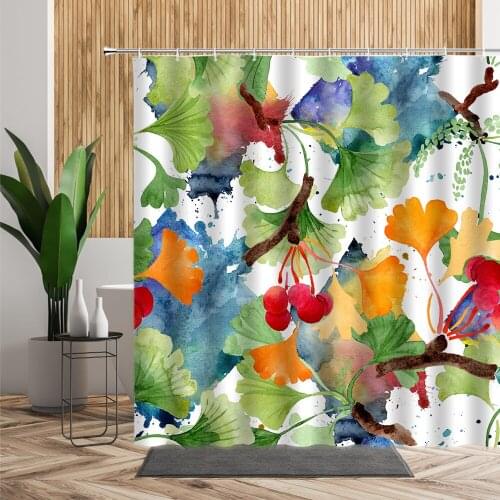 Colored Ginkgo Leaf Shower Curtain Leaves Printed Bathroom Decor Creative Waterproof Cloth Bath Curtains With Hook Douchegordijn