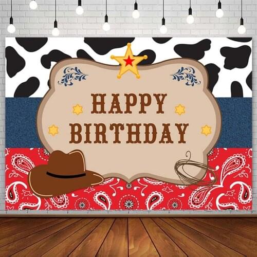 West Cowboy Backdrop Happy Birthday Party Hat Rope Star Boy Kid Banner Photography Background Photo Studio Photozone Decor Props