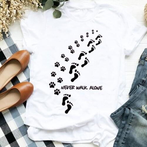 Women Lady Paw Printing 90s Style Dog Short Sleeve Animal Print Shirt Clothes T Tee Womens Tshirt for Female Top Graphic T-shirt