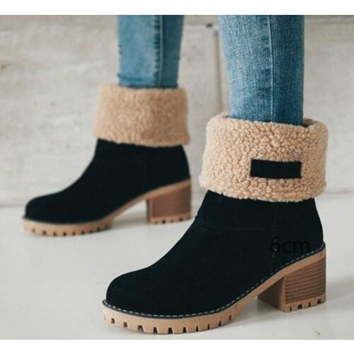 Dropshipping Winter Boots Women Female Fur Warm Snow Boots Winter Fashion Square High Heels Shoes Woman Ankle Boots Botas Mujer