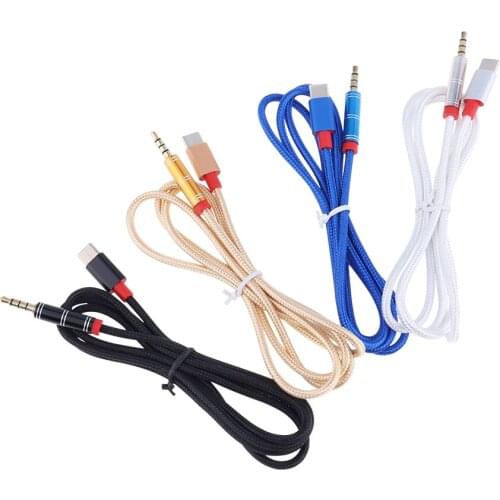 1M USB Type C to 3.5mm Jack Male Aux Audio Cable Adapter for Headset Headphone AUX Cord For Samsung Xiaomi Huawei 300pcs