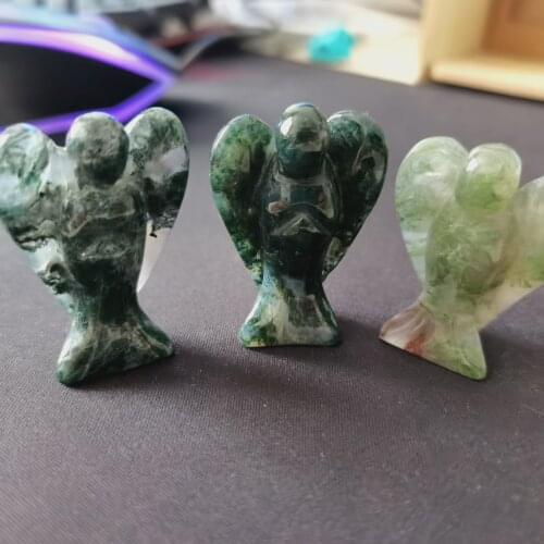 1pcs Natural Aquatic Agate Quartz Crystal Carved Angel Holiday Gift Home Decoration Crystal Mineral Specimens Gem Energy Healing