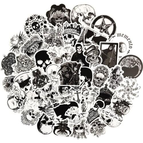 10/30/50pcs/pack Black and White Skull Graffiti Stickers For Motorcycle Notebook Computer Car DIY Childrens Toys Refrigerator