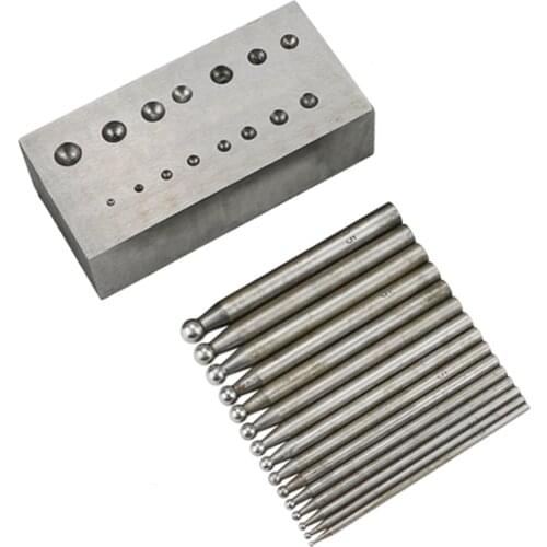 15pcs Steel Dapping Punch and Block Set Square Mold Cutting Punching Tool Jewelry Forming Kit