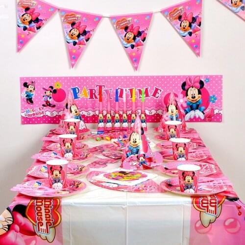2020 Minnie Party Decorations for Kids Disposable Tableware Mouse Set Paper Napkins Straws Plate Cup Minnie Party Supplies Set