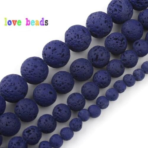 4/6/8/10mm Natural Mineral Lava Dark Blue Stone Beads Loose For Accessories Jewellery Making Diy Bracelet Necklace 15