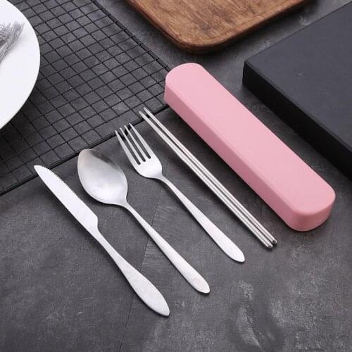 4 Pcs/set Stainless Steel Cutlery Household Cutter Fork Chopsticks Spoon For Restaurant
