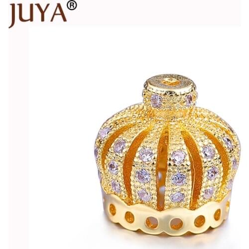 5 Pieces Wholesale Platinum Gold Rose Gold Plated Top Quality Copper CZ Rhinestone Crown Tassel Cap Findings diy Tassel Jewelry