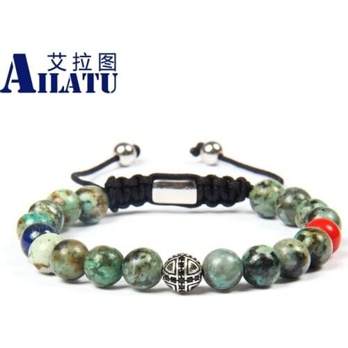 Ailatu New Design Religious Jewelry Wholesale 10pcs/lot 8mm Natural African Stone with Black Cz Cross Bracelet for cool man