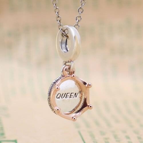 Bewill S925 Sterling Silver Queen And Crown Pendant String Ornament Bracelet Beads fit original charms Necklace