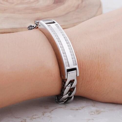Great Quality stainless steel Vintage Biker Link Chain Drill Crystals ID Bracelet Jewelry 12mm 8.66'' Bling