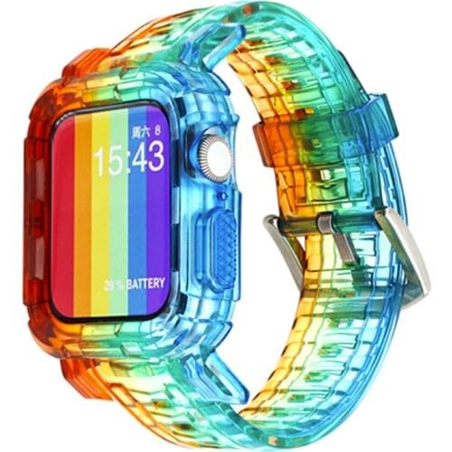 Case+Strap for Apple Watch Band 5 44mm 40mm 42mm 38mm Transparent Silicone Bracelet Rubber wrist for iWatch Series 6 se 5 4 3 2