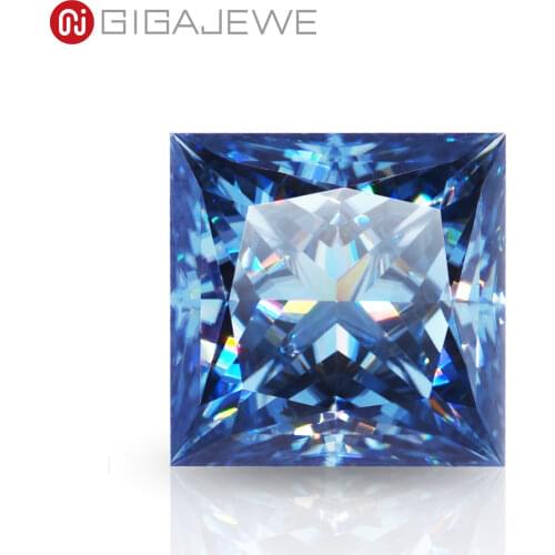 GIGAJEWE Customized Princess Cut Bule Color VVS1 Moissanite Loose Diamond Test Passed Gemstone For Jewelry Making