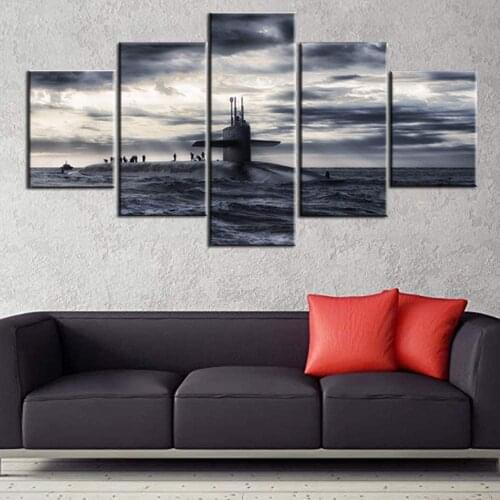 No Framed Canvas 5Pcs Navy Soldier Warship Submarine Wall Art Posters Pictures Paintings Home Decor for Living Room Decoration