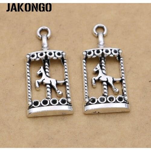 JAKONGO Antique Silver Plated Horse Trojan Charm Pendants for Jewelry Accessories Making Bracelet DIY 13x30mm