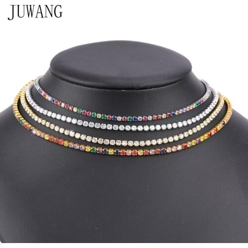 JUWANG 2021 New Fashion Choker Necklaces For Women AAA Cubic Zirconia Mosaic Line Chain Necklace Elegant Jewelry For Party