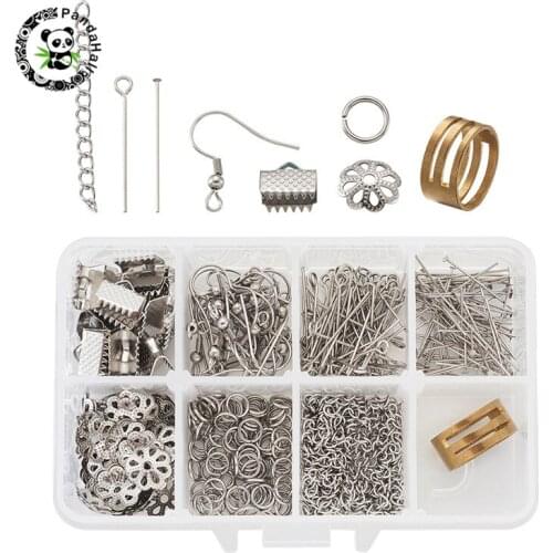 Pandahall 1 Box DIY Jewelry Set with 304 Stainless Steel Findings and Brass Rings for Jewelry Making Mixed Color 110x70x30mm