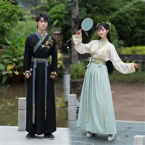 Men Women Ancient Chinese Hanfu Top Skirts Embroidered Oriental Tang Suit Swordsman Performance Stage Outfit Cosplay Costume