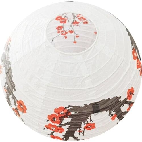 Red Cherry Flowers Paper Lantern White Round Chinese Japanese Paper Lamp for Hom P82C