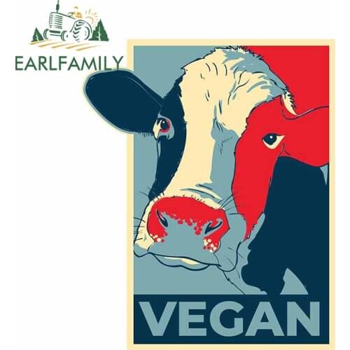 EARLFAMILY 13cm x 10.4cm for Vegan Cattle Creative Decal Car Assessoires Sticker Air Conditioner Surfboard Waterproof Decoration