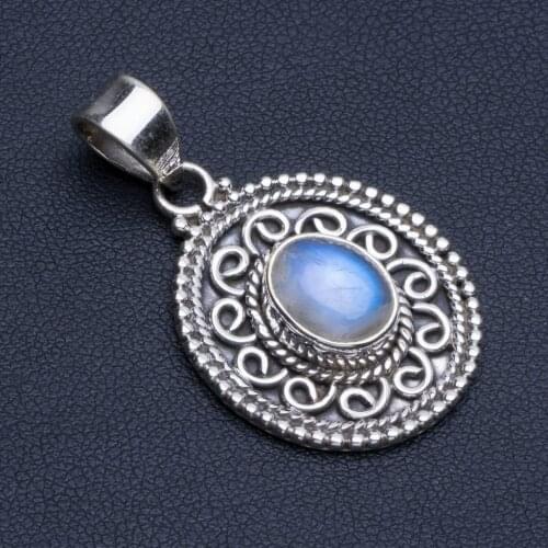 Natural Rainbow Moonstone Punk Style 925 Sterling Silver Pendant 1 1/2" R0372