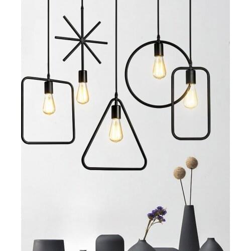 Wrought Iron Chandelier Personality Fashion Background Wall Retro LOFT Clothing Store Window Corridor Geometric Pendant Lights