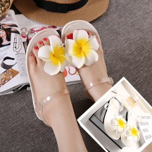 Fashion Bohemian Style Shoes Beautiful Sun Flowers Inlay Jelly Sexy Flat Sandals For Women (Size 35-40)