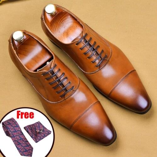 Phenkang mens formal shoes genuine leather oxford shoes for men italian 2020 dress shoes wedding shoes laces leather brogues
