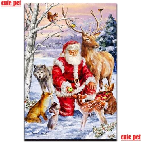 Full Round square Drill Santa Claus Squirrel Wolf deer Diy Diamond Painting Cross Stitch Embroidery Mosaic Decor christmas gift