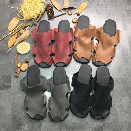 New Summer Genuine Leather Shoes Flat Platform Slipper Women Flip Flops Hollow Open Toes High Quality Beach Women Shoes