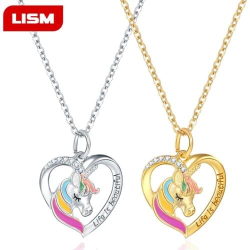 New Jewelry Color Unicorn Necklace Valentines Day Childrens Day Gift Cartoon Horse Drop Oil Pendant
