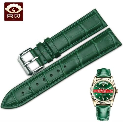 Durable Genuine Leather Watchband 20mm 21mm 22mm Green Breathable Strap with Steel Pin Buckle for Brands Watches Free Shipping