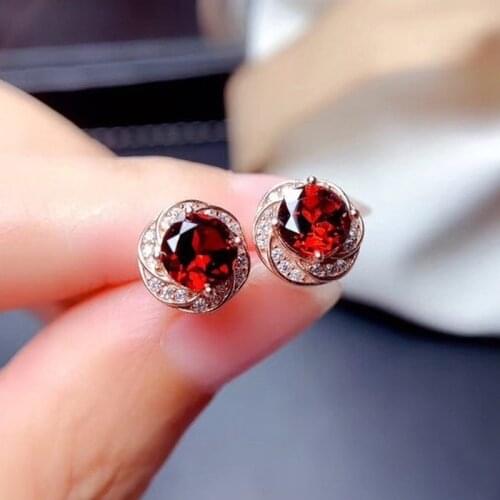 Handmade Garnet cz Stud Earring 100% Real 925 sterling silver Jewelry Engagement Wedding Earrings for Women Bridal Gift