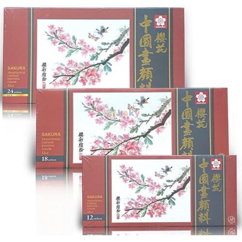 Sakura Traditional Chinese Painting Colors,12/18/24 Colors Set, 12ml Tubes , Graceful and Steady Hue of Colour,Art Supplies