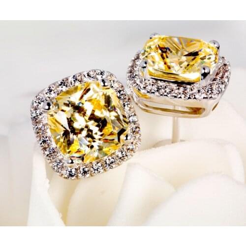 Luxury Female Crystal Zircon Stone Earrings Fashion Silver Color Yellow Earrings Vintage Double Stud Earrings For Women