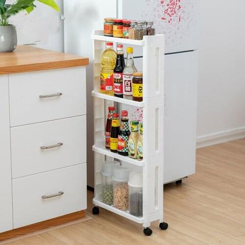Kitchen Storage Rack Fridge Side Shelf 3/4 Layer Removable With Wheels Bathroom Organizer Cabinet Standing Gap Fruit Holder