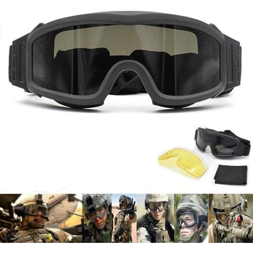 Tactical Goggles Military Airsoft Shooting Glasses GX1000 Black 3 Lens Motorcycle Windproof Wargame Sunglasses