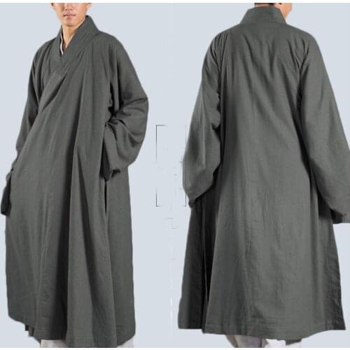 Unisex Spring&Summer widen cotton&linen buddhist zen lay meditation gown kung fu robe shaolin Monk suits monks clothing gray