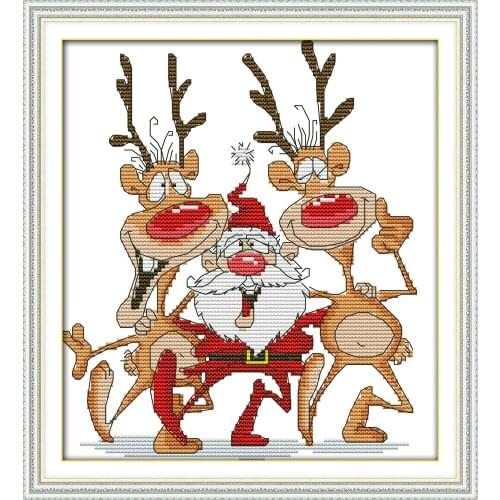 Everlasting Love Santa And The Reindeer Ecological Cotton Chinese Cross Stitch Kits Counted Stamped 14CT 11CT Sales Promotion