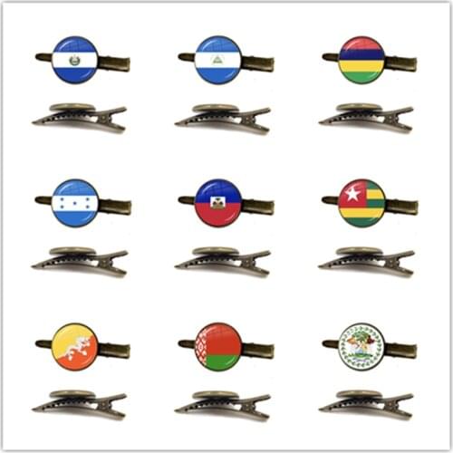 Sardova,Nicaragua,Mauritius,Honduras,Haiti,Togo,Bhutan, Belarus, Belize National Flag 16mm Glass Cabochon Tie Clip For Gift