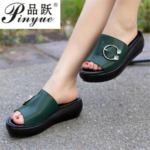 Women Slippers Ladies Slippers Shoes Women High Heels Fashion Summer Shoes Genuine Leather Size 35--41