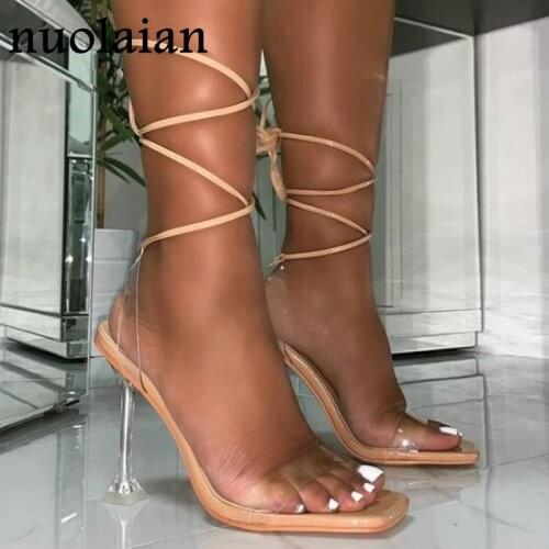 10.5CM Womens High Heel Shoes Summer PVC Transparent Ankle Cross Strap Platform Pumps Woman High Heels Pump Shoe Party Sandals